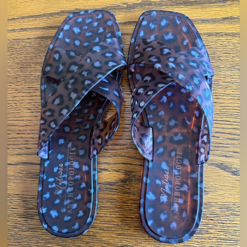 Anthropologie Jelly Slide Leopard Animal Print Sandals Size 7